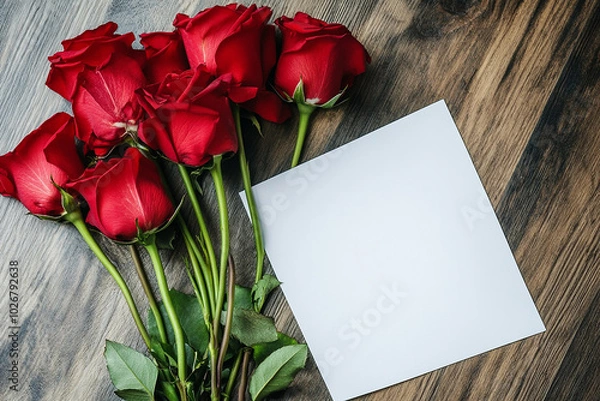 Fototapeta Red flowers with blank paper on copy space