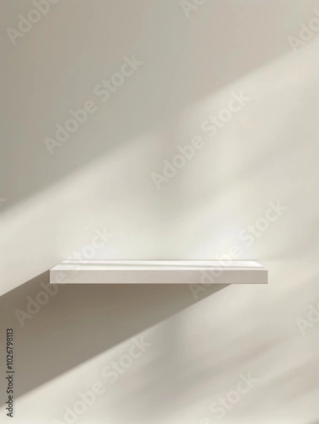 Obraz Minimalistic White Shelf on the Wall with Soft Sunlight, Highlighting an Elegant Atmosphere in Ultra-High Definition