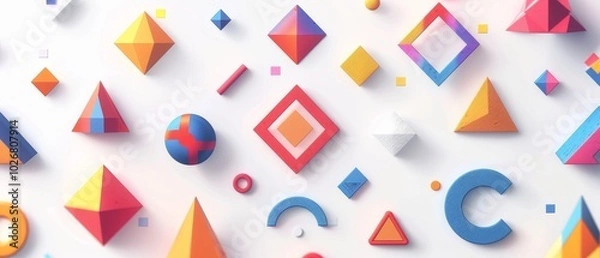 Fototapeta Colorful Geometric Shapes on White Background