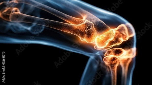 Fototapeta close up of a medical diagram showing the progress of arthritis in bones highlighting inflammation and joint damage