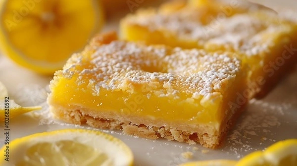 Fototapeta The sweet smell of lemon bars chilling with the sharp scent of freshly cut lemons