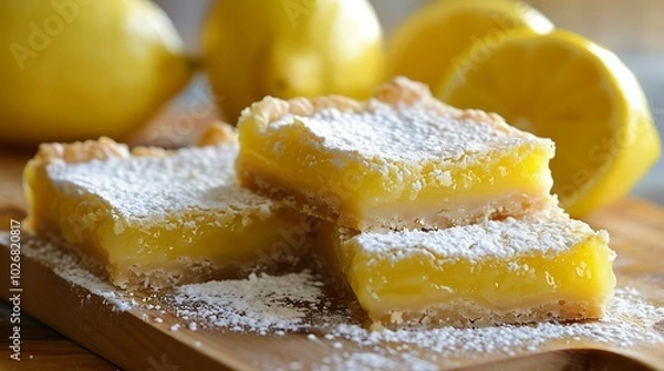 Fototapeta The sweet smell of lemon bars chilling with the sharp scent of freshly cut lemons
