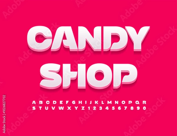 Obraz Vector advertising signboard Candy Shop. Stylish White Font. Modern 3D Alphabet Letters and Numbers set