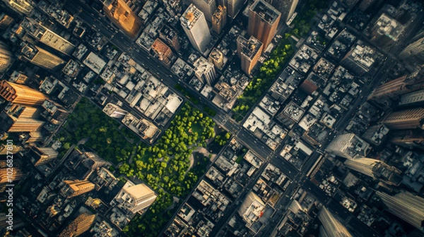 Obraz aerial cityscape of new york city with green park in the center  high rise buildings and urban architecture  view from above  drone photography  bird's eye view