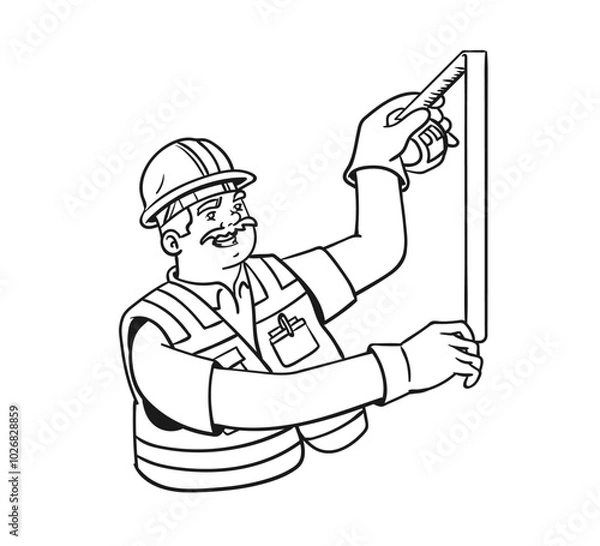 Fototapeta Construction workers character illustrations. People working in building industry.