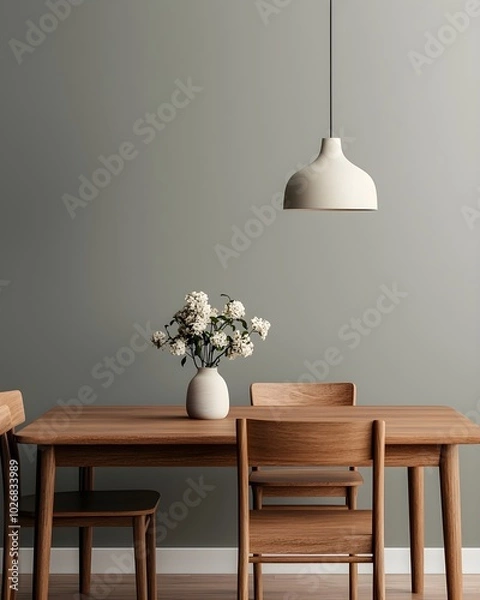 Obraz Minimalist dining area with modern decor and floral centerpiece