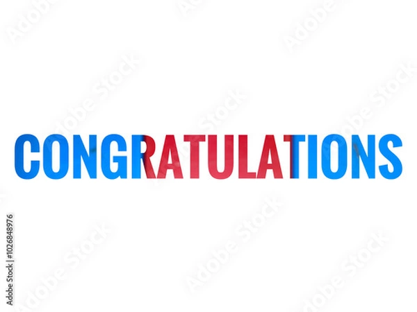 Fototapeta Congratulation text with blue and red color on a white background.