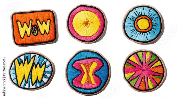 Fototapeta Vibrant Embroidered Patches With Fun Designs Generative AI