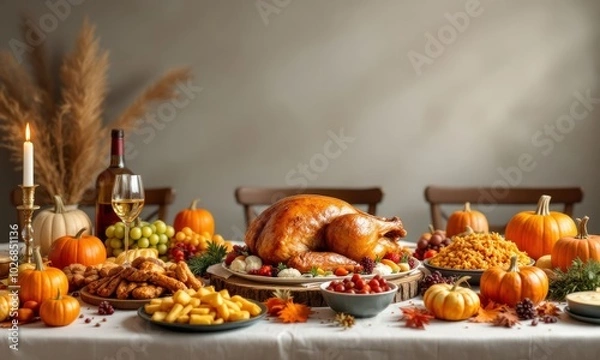 Obraz Feast of Gratitude A Thanksgiving Celebration With Blank Space