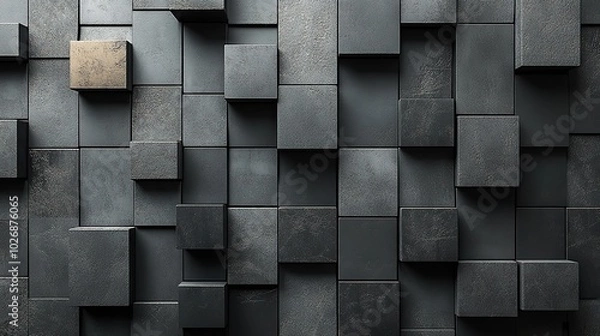 Fototapeta Innovative tech wallpaper with glossy blocks, arranged in a sleek, grey and black 3D design, reflecting modern aesthetics.