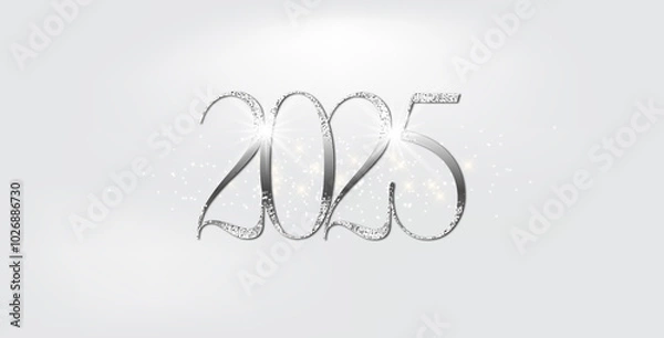 Obraz Silver glittering numbers display Happy New Year 2025 symbolizing celebration and joy for the upcoming year