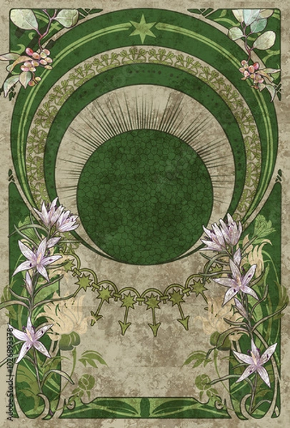 Fototapeta green and flower decoration art-nouveau BG