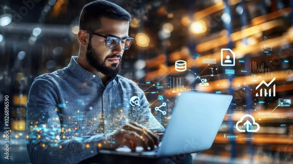 Fototapeta Futuristic Data Center Cutting-edge Vision Tech Guru Revolutionizing Analytics and Connectivity
