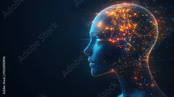 Fototapeta Futuristic Humanoid Head with Distinctive Blue and Yellow Eyes in Side Profile