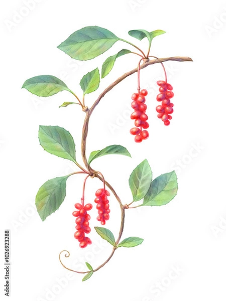 Fototapeta Schisandra or Magnolia Vines Hand Drawn Botanical Pencil Illustration Isolated on White with Clipping Path