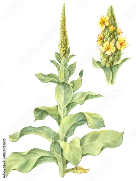 Obraz Mullein Hand Drawn Botanical Pencil Illustration Isolated on White with Clipping Path
