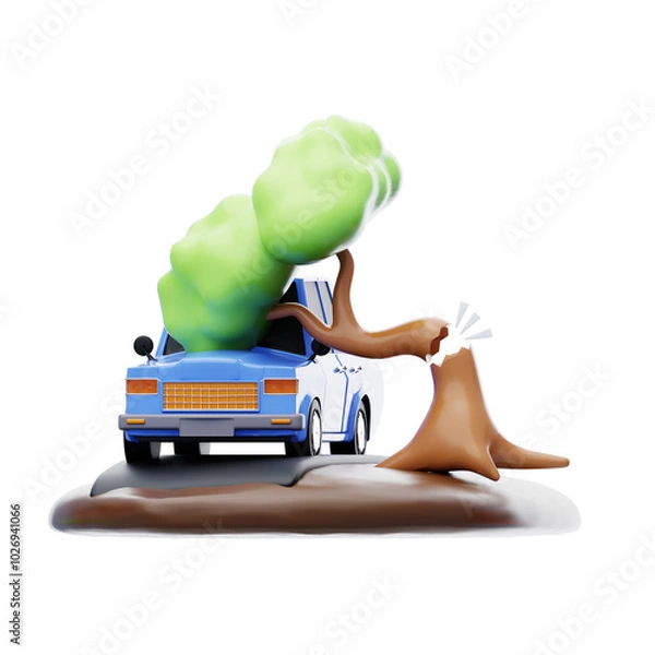 Obraz 3D Car Crashed into Fallen Tree