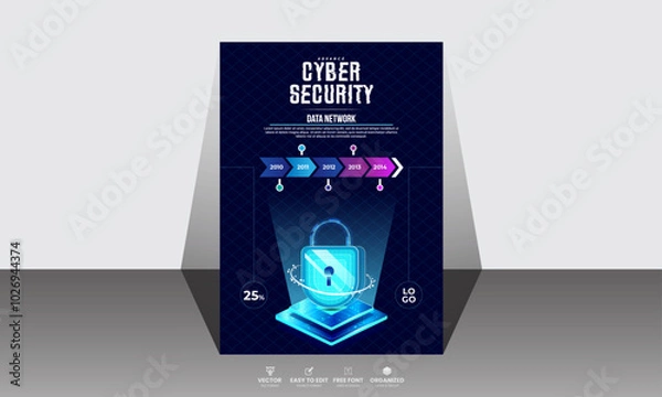 Fototapeta A poster for cyber security security and Gradient data privacy poster template