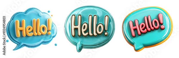 Fototapeta Colorful Speech Bubbles with Hello Text Isolated on Transparent Background