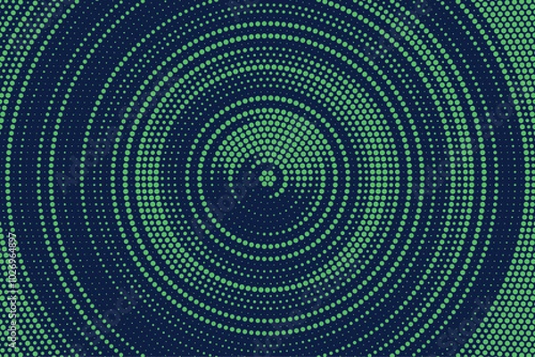 Fototapeta Radial halftone gradient background. Dotted concentric texture with fading effect. green and black circle shade wallpaper. Grunge rough vector. Monochrome backdrop