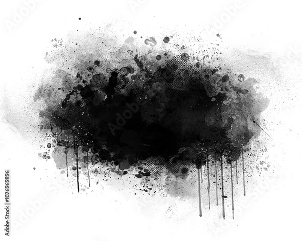 Fototapeta Black graffiti spray paint frames ink splatters and drips, stencil border, Grunge backgrounds, Spray Paint Vector Elements isolated on White Background, Ink blots set, text frame, Street style.