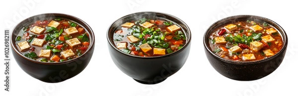 Fototapeta Warm and Flavorful Soup Bowls with Fresh Ingredients Isolated on Transparent Background