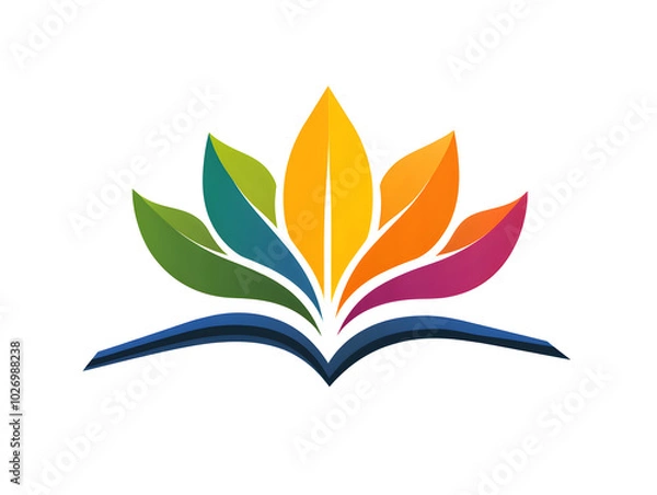 Fototapeta Colorful Open Book Illustration with Leaves and Flowers for Educational Inspiration and Growth in Nature
