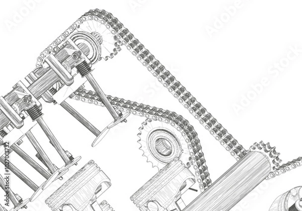 Fototapeta Chain transmission on a white background.