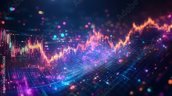Fototapeta Abstract Digital Data Visualization with Neon Lights and Grid Pattern