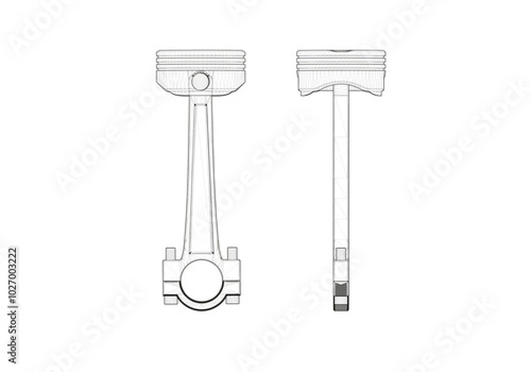 Obraz Two pistons on a white background. Mechanical engineering.
