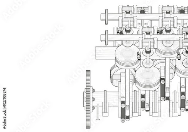 Obraz Black V-shaped car engine on white background.