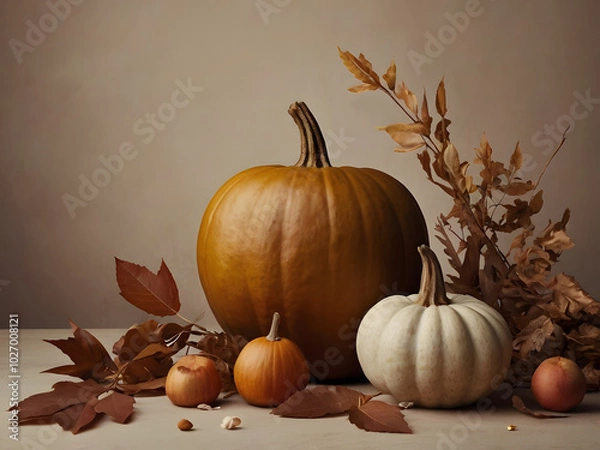 Obraz pumpkins and autumn leaves