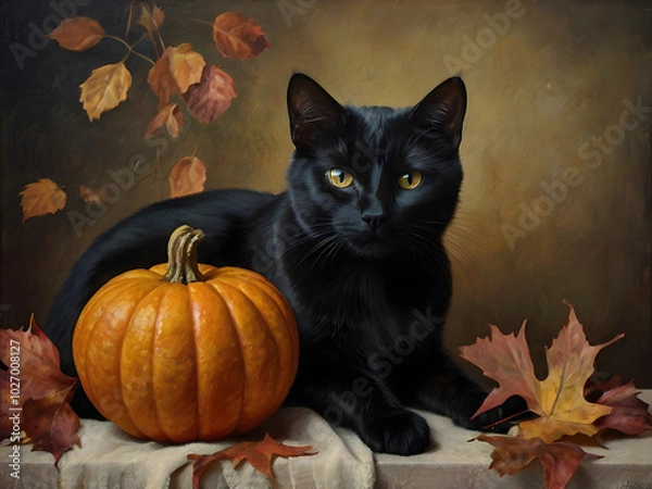 Obraz cat and pumpkin