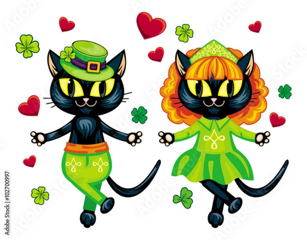 Obraz St. Patrick's  Day greeting card  with Dancing Irish cats