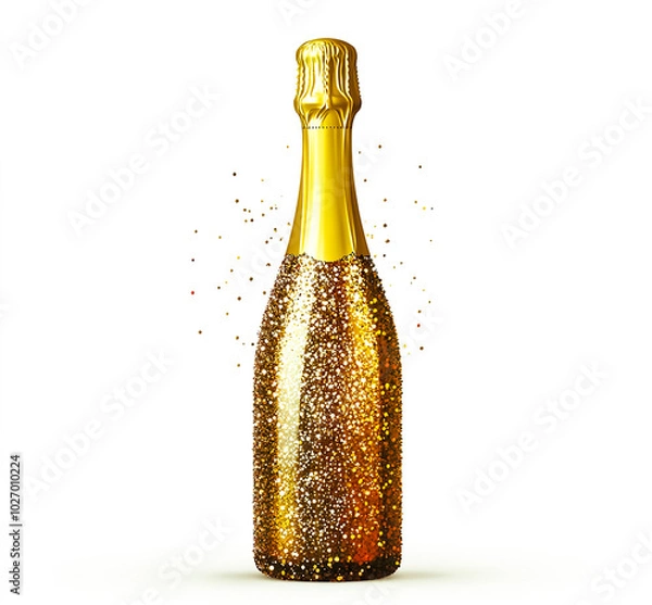 Fototapeta Collection set of gold sparkling champagne bottle with twinkle glitter on isolated background.elements for party and celebration design