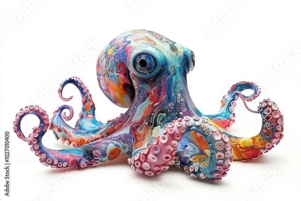 Obraz An abstract colorful octopus, isolate on white background, showcasing bold strokes and dynamic forms.