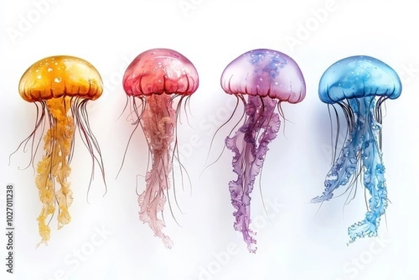 Fototapeta An abstract colorful jellyfish, isolate on white background, with dynamic forms and bold color combinations.