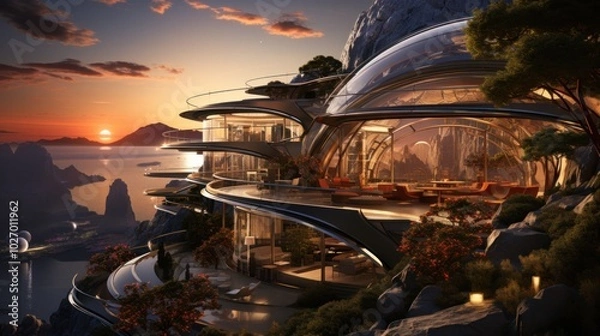 Obraz Futuristic House on Mountaintop