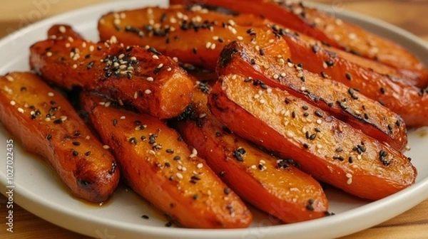 Fototapeta Roasted Carrots Glazed with Miso and Sesame Seeds