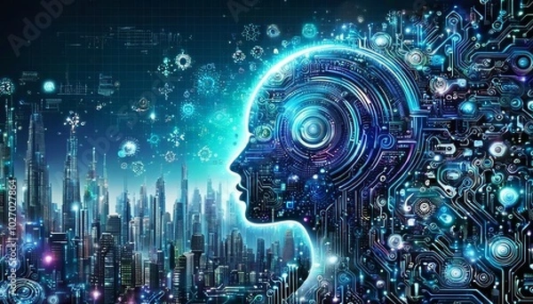 Fototapeta Image of an android robot, as a sign of future technological developments