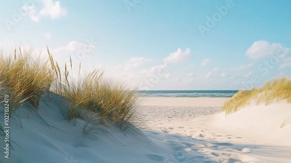 Fototapeta Serene Beach Path Surrounded by Dunes and Grass