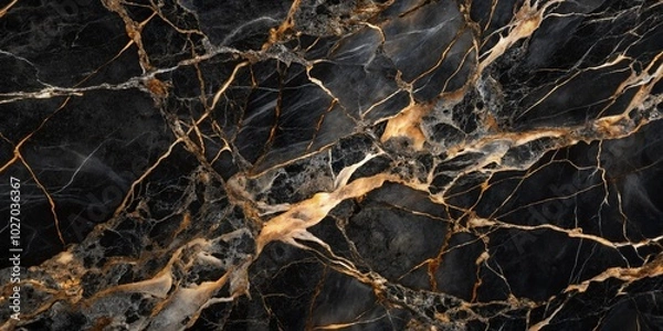 Fototapeta Stunning Natural Black Marble with Abstract Pattern - Elegant Background for Design Projects