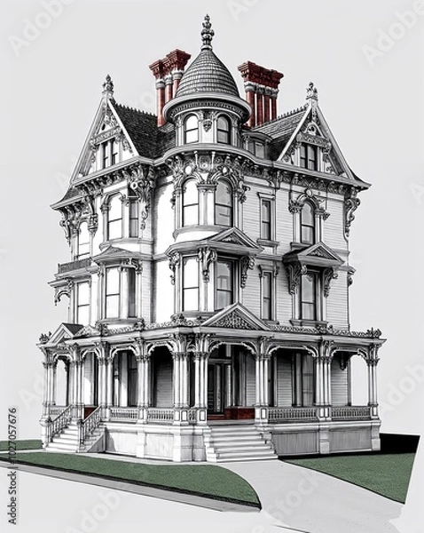 Obraz a Victorian style mansion with elaborate detailing on plain white background