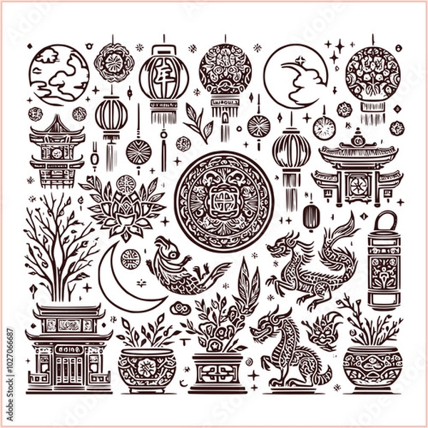 Fototapeta lunar new year,Chinese dragon,
Dragon with round shield, cut, out vector, silhouette,
fantasy, mythology, reptile, tattoo, characters, clip art, cut out, luxury, mascot, medieval, monochrome, prosperi