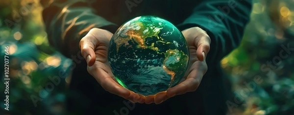 Fototapeta environmental social governance business strategy investing concept, yongman holding green earth globe world