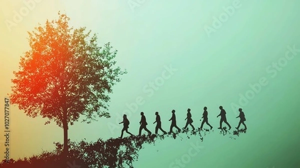 Fototapeta Future evolution change of human resources employee work labor recruitment to good eco system, Dynamic colors, copy space for text,