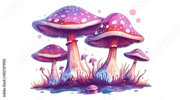 Fototapeta Psychedelic magical mushrooms logo featuring vibrant colors and surreal designs, symbolizing a mystical and artistic vibe, with intricate details and fluid forms.