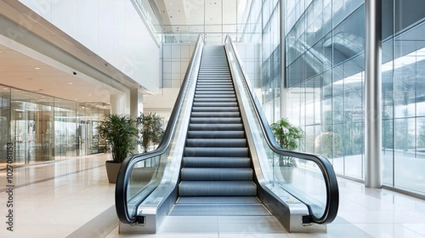 Fototapeta Empty escalator in a modern office building