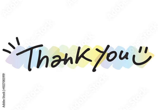 Obraz 水彩風のおしゃれなthank you・サンキューの手書き文字イラスト　横1行