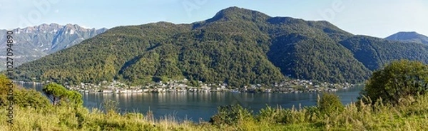 Fototapeta Panorama picture of Lake Lugano and Monte San Giorgio and Brusino-Arsizio